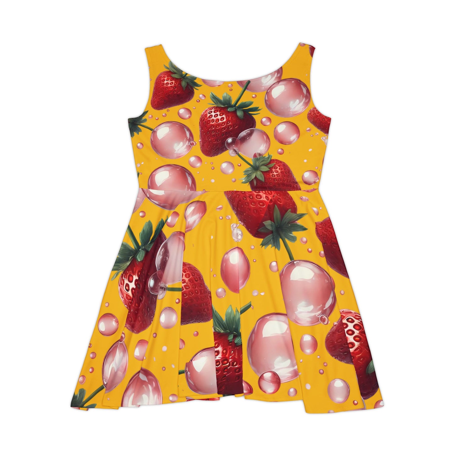 Strawberry Bubblegum Women's Skater Dress Yellow