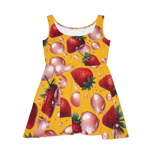 Strawberry Bubblegum Women's Skater Dress Yellow