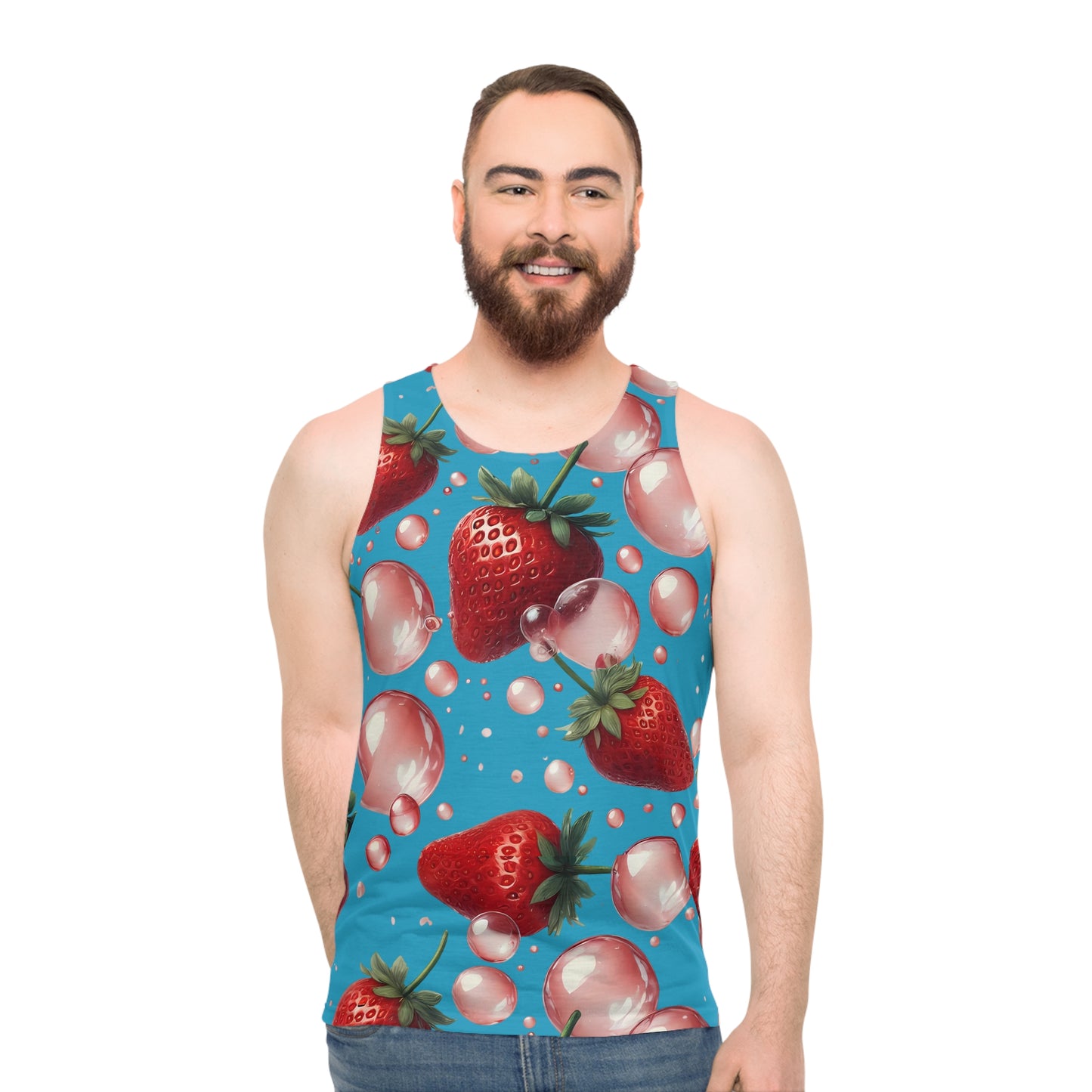 Strawberry Bubblegum Unisex Tank Top Turquoise