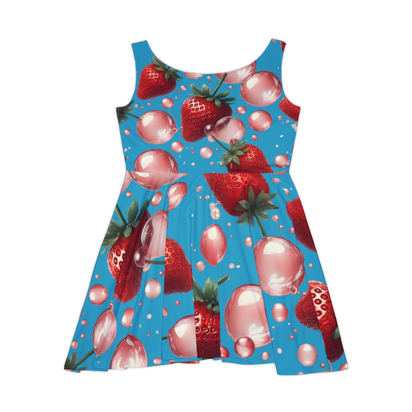 Strawberry Bubblegum Women's Skater Dress Turquoise