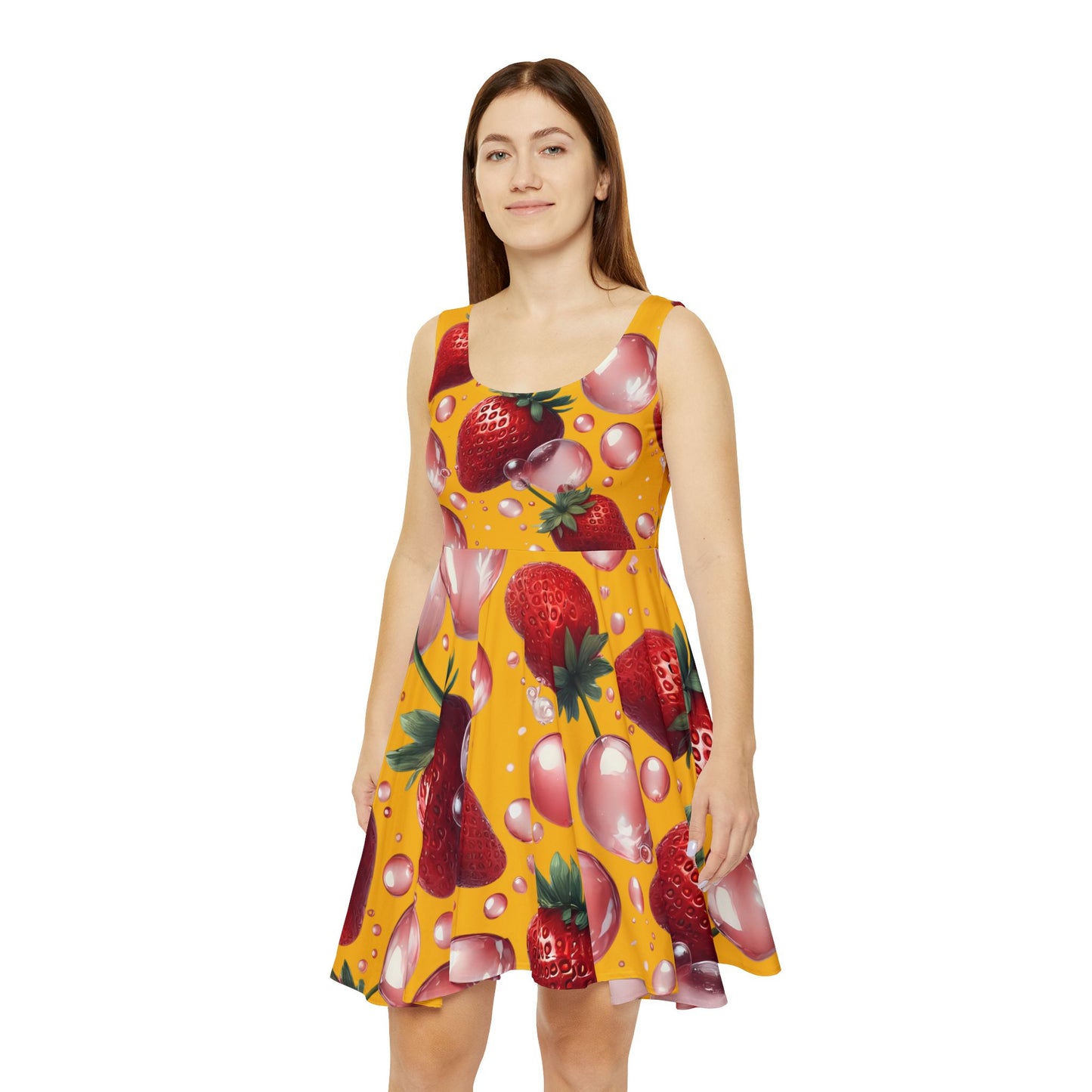 Strawberry Bubblegum Women's Skater Dress Yellow