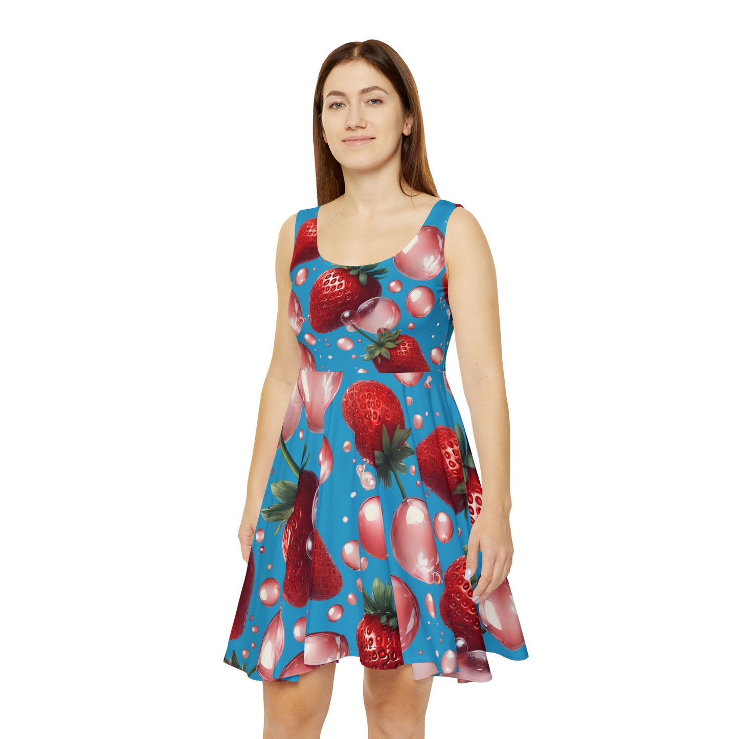 Strawberry Bubblegum Women's Skater Dress Turquoise