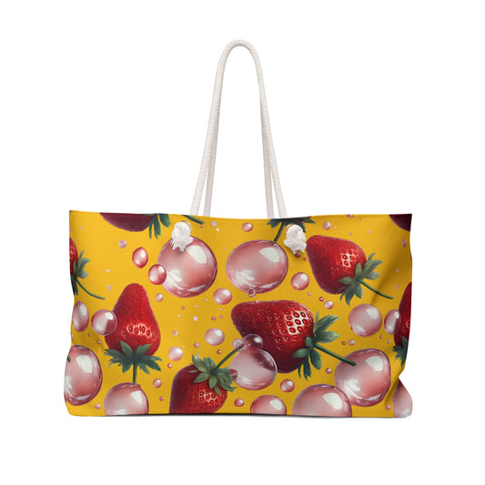 Strawberry Bubblegum Weekender Tote Bag Yellow