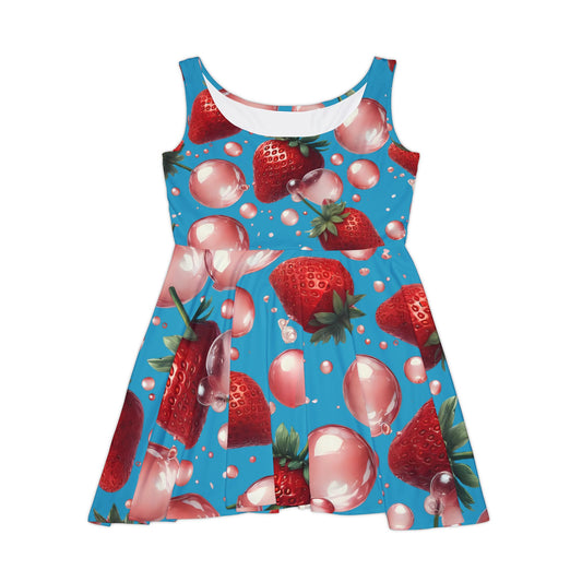 Strawberry Bubblegum Women's Skater Dress Turquoise