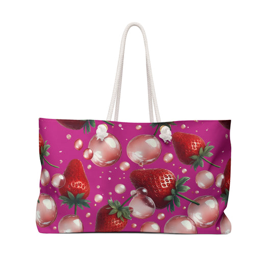 Strawberry Bubblegum Weekender Tote Bag Hot Pink