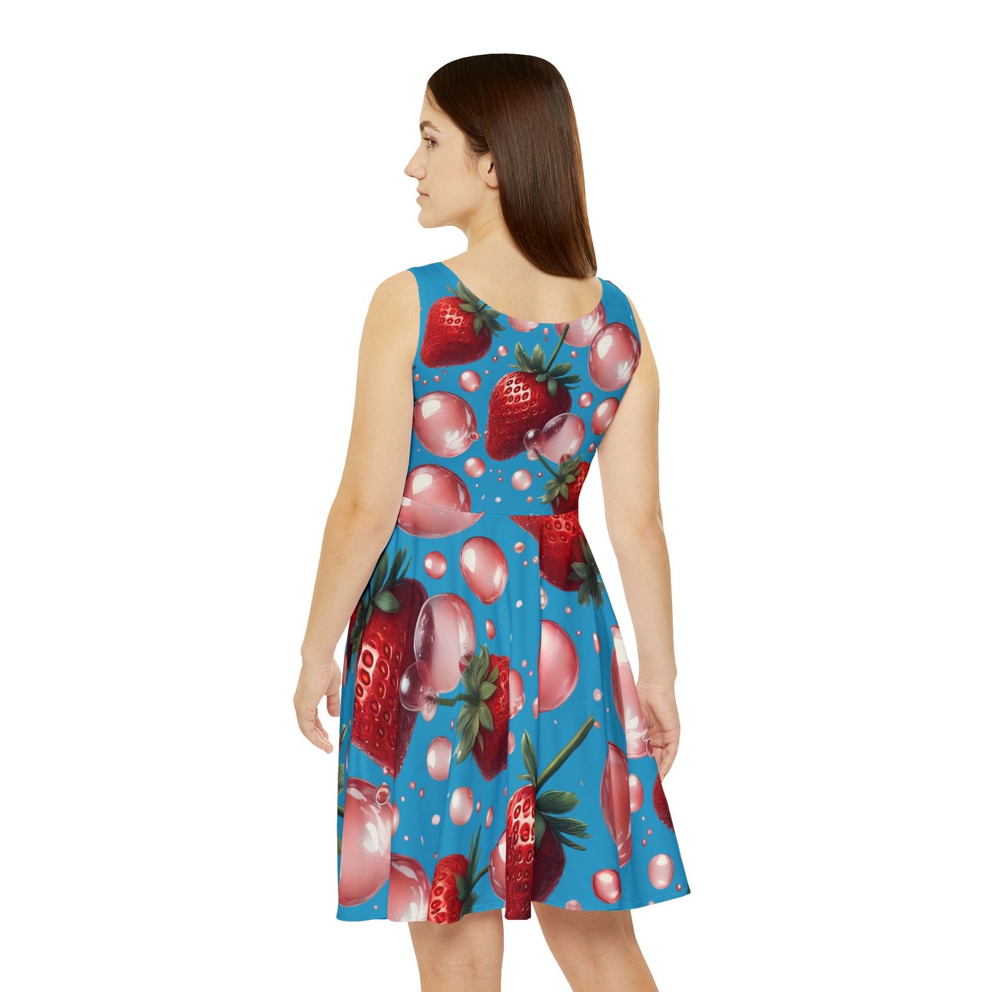 Strawberry Bubblegum Women's Skater Dress Turquoise